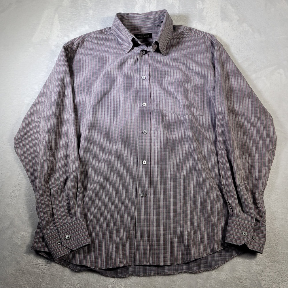 Bugatchi Shirt Mens Large Grey Multi Stripe Long Sleeve Modal Button Down